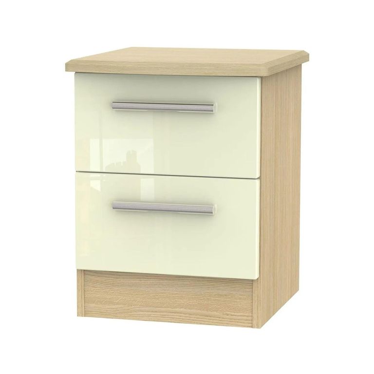 Knightsbridge Bedside Cabinet - 2 Drawer - Cream Gloss and Light Oak