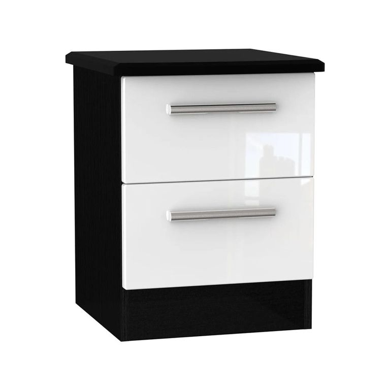 Knightsbridge Bedside Cabinet - 2 Drawer - White Gloss and Black
