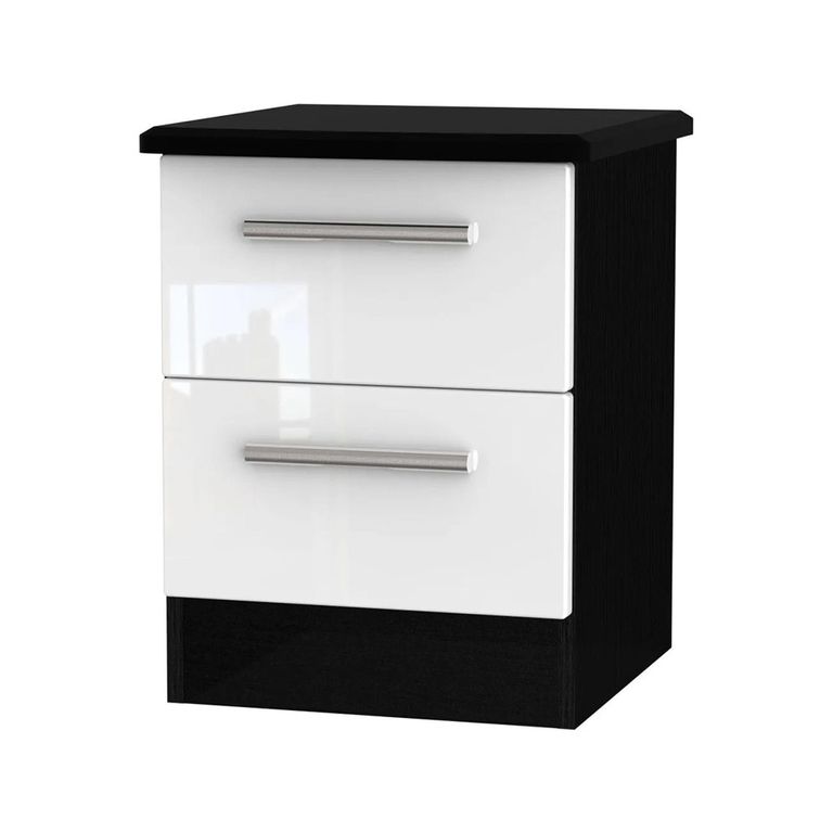 Knightsbridge Bedside Cabinet - 2 Drawer - White Gloss and Black