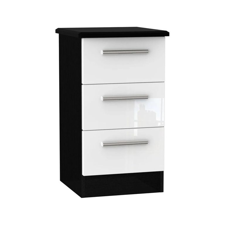 Knightsbridge Bedside Cabinet - 3 Drawer - White Gloss and Black
