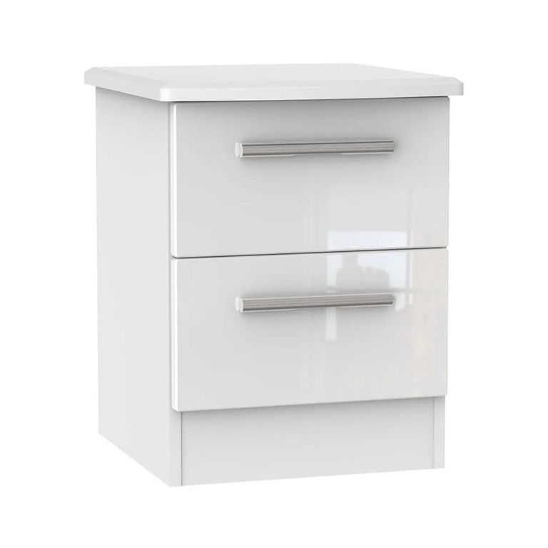 Knightsbridge Bedside Cabinet - 2 Drawer - White Gloss