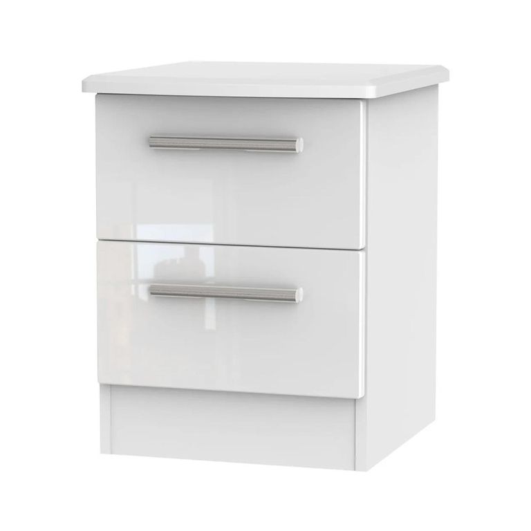 Knightsbridge Bedside Cabinet - 2 Drawer - White Gloss