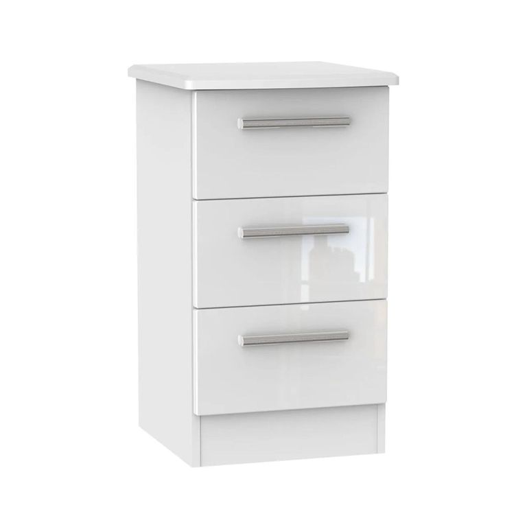 Knightsbridge Bedside Cabinet - 3 Drawer - White Gloss