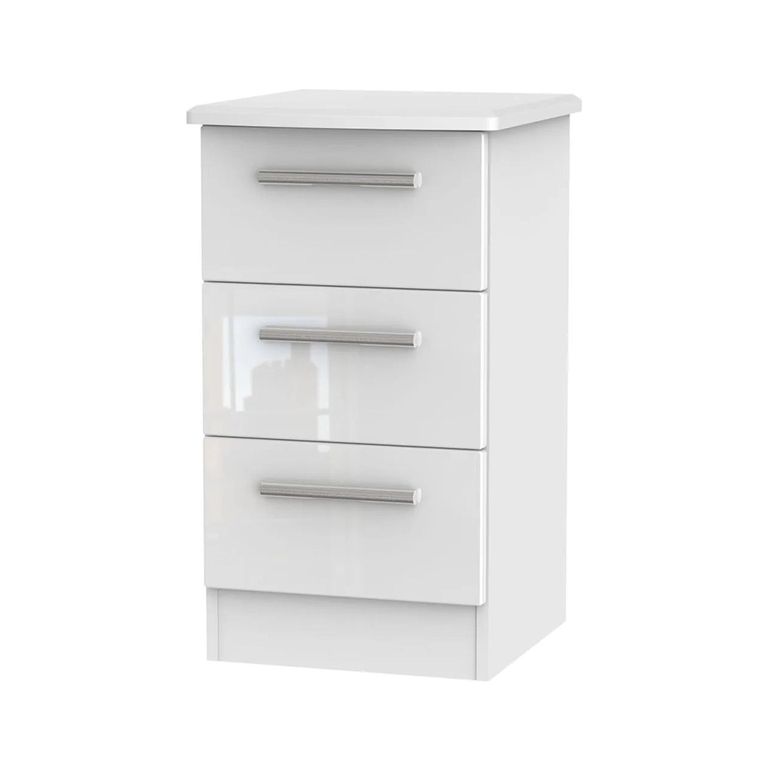 Knightsbridge Bedside Cabinet - 3 Drawer - White Gloss