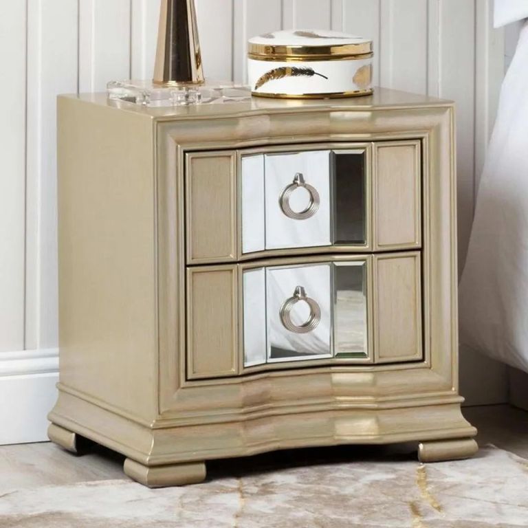 Clearance - Lucca Bedside Cabinet - 2 Drawer - Mirrored - Champagne - A435