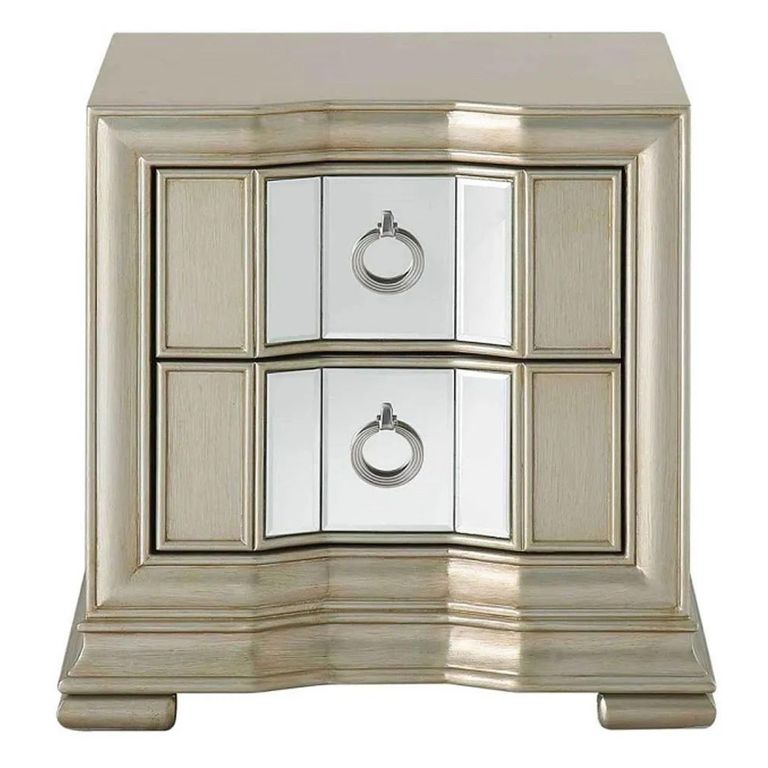 Clearance - Lucca Bedside Cabinet - 2 Drawer - Mirrored - Champagne - A436
