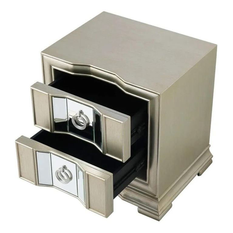 Clearance - Lucca Bedside Cabinet - 2 Drawer - Mirrored - Champagne - A436