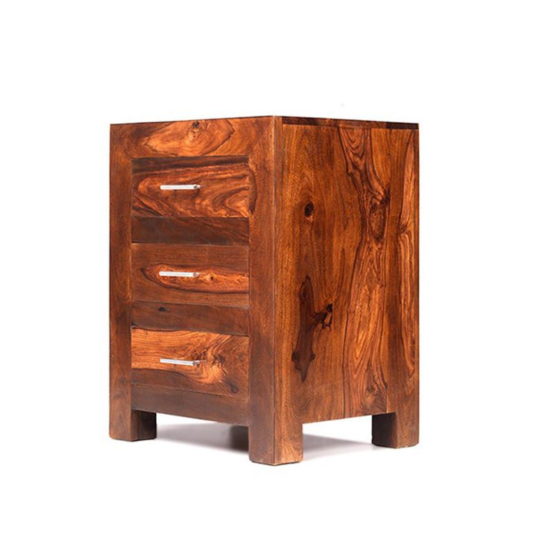 Cube Sheesham 3 Drawer Bedside Cabinet
