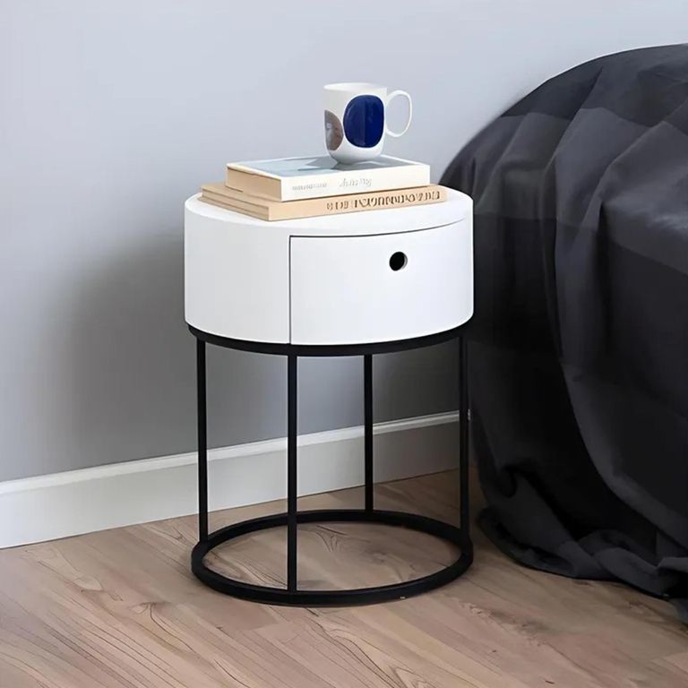 Clearance - Polo Bedside Table - 1 Drawer - Round - White Painted - FSS16523