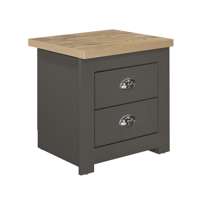 Highgate Bedside Cabinet - 2 Drawer - Dark Grey Painted
