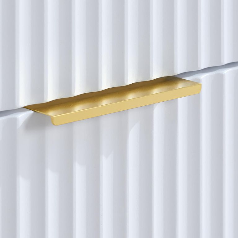 Zara Bedside Table - 2 Drawer - Fluted - White - Gold Legs