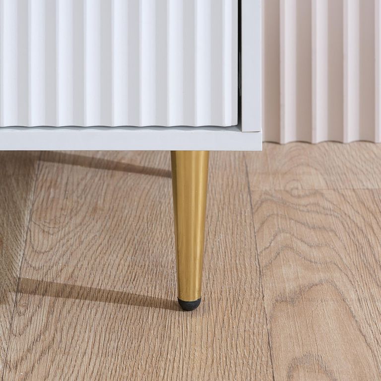 Zara Bedside Table - 2 Drawer - Fluted - White - Gold Legs