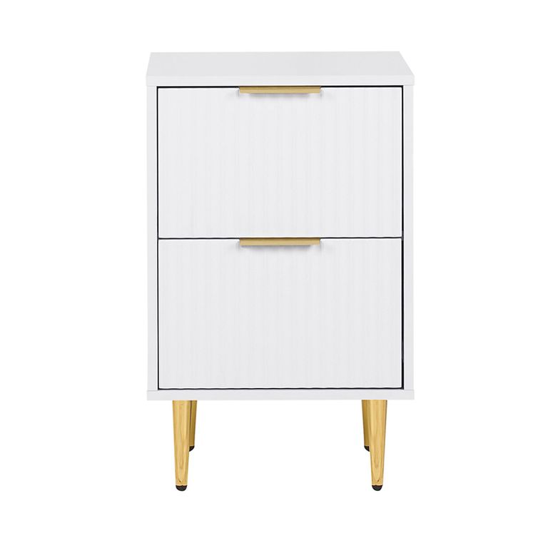 Zara Bedside Table - 2 Drawer - Fluted - White - Gold Legs
