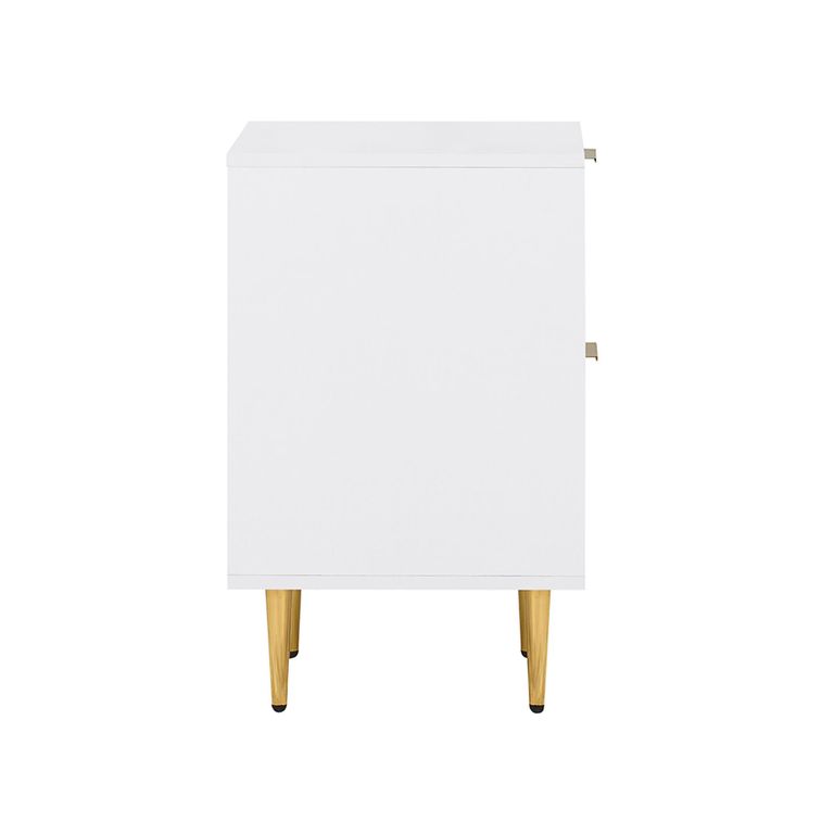 Zara Bedside Table - 2 Drawer - Fluted - White - Gold Legs
