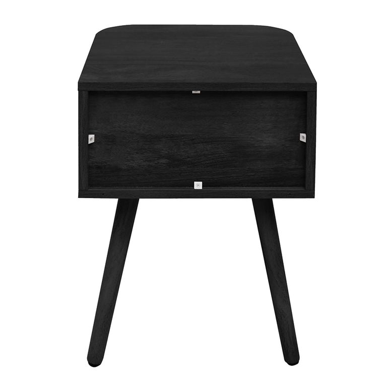 Noah Curved Bedside Table - 1 Drawer - Black and Rattan
