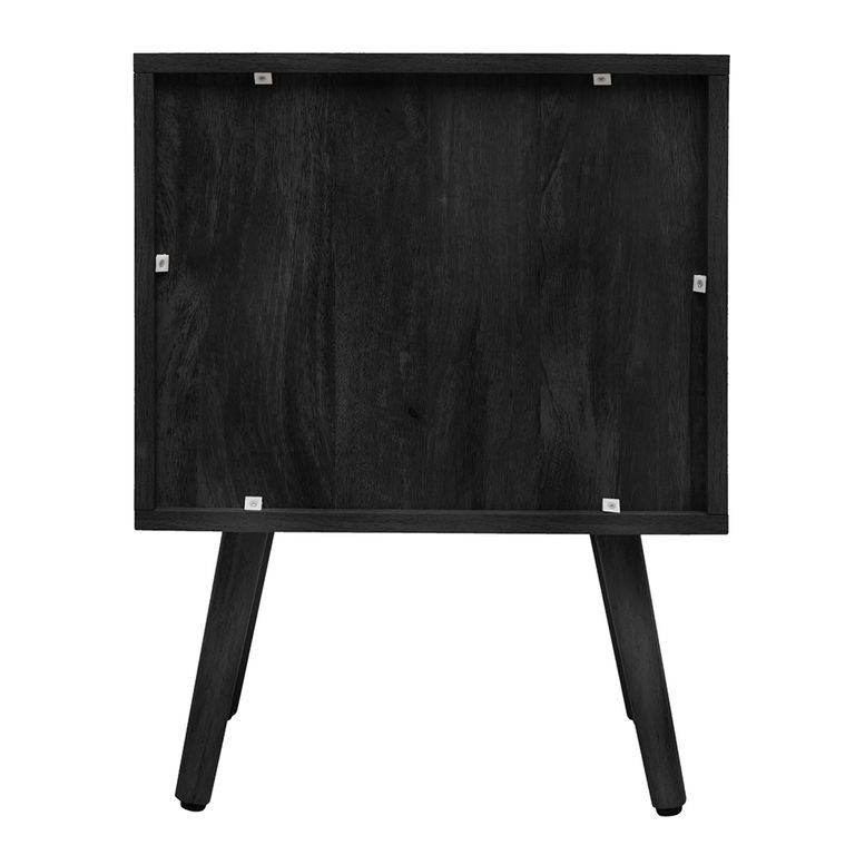 Noah Curved Bedside Table - 2 Drawer - Black and Rattan