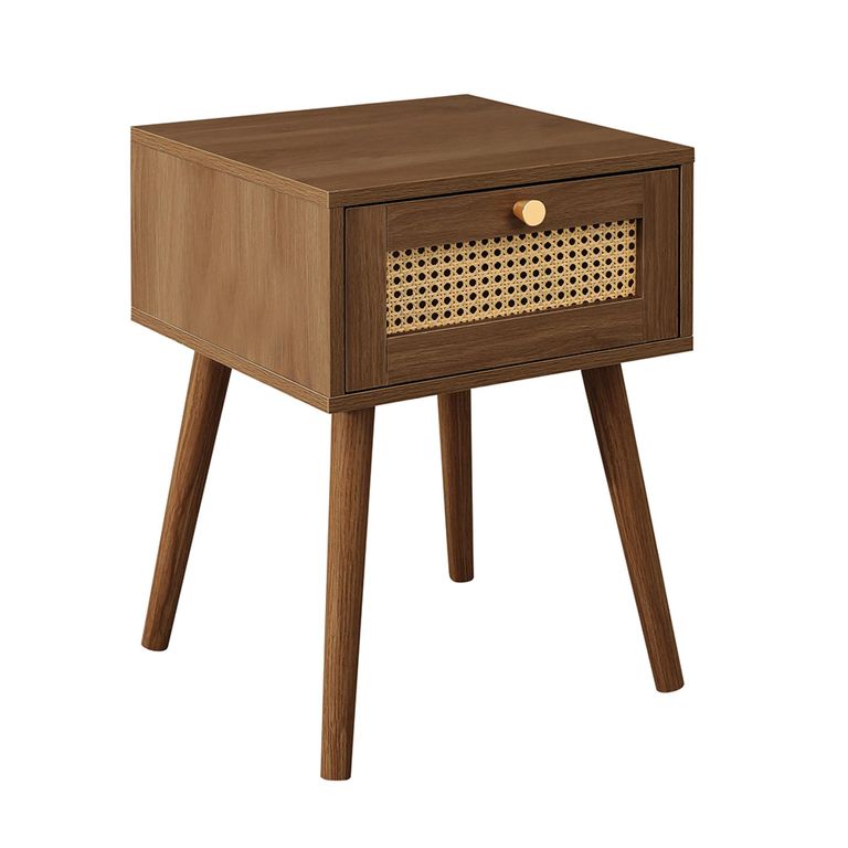 Croxley Bedside Table - 1 Drawer - Walnut and Rattan