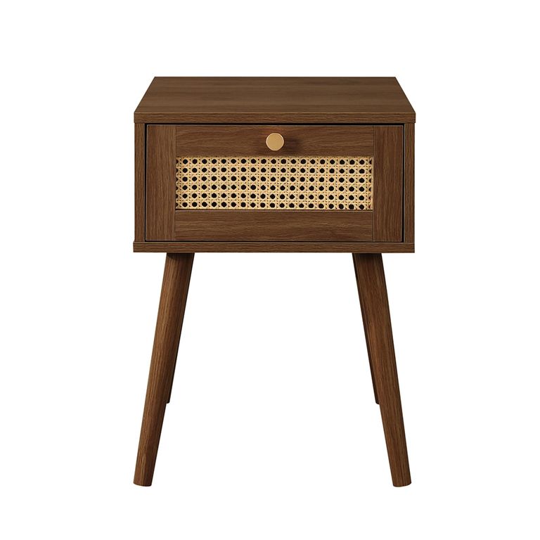 Croxley Bedside Table - 1 Drawer - Walnut and Rattan