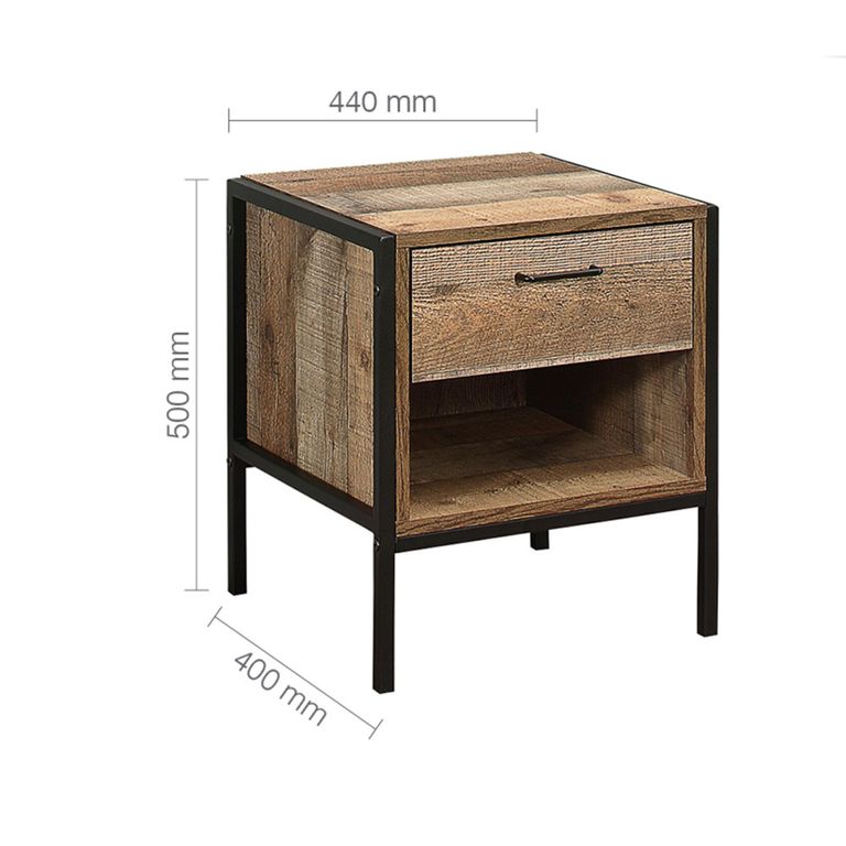 Urban Bedside Cabinet - Industrial Style - 1 Drawer - Rustic Wood
