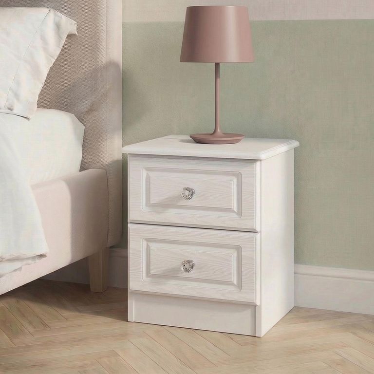 Crystal Bedside Cabinet - 2 Drawer - White