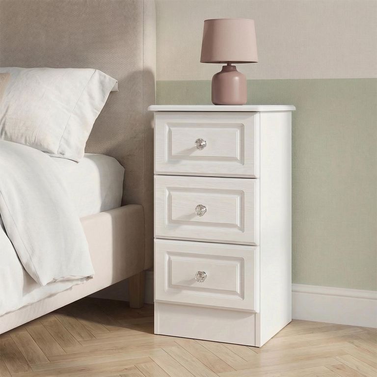 Crystal Bedside Cabinet - 3 Drawer - White