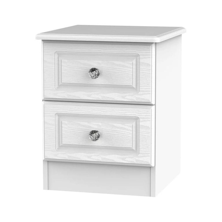 Crystal Bedside Cabinet - 2 Drawer - White