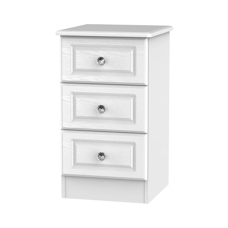 Crystal Bedside Cabinet - 3 Drawer - White