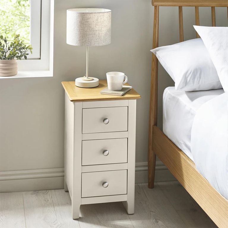 Somerset Compact Bedside Table - 3 Drawer - Truffle Grey and Oak