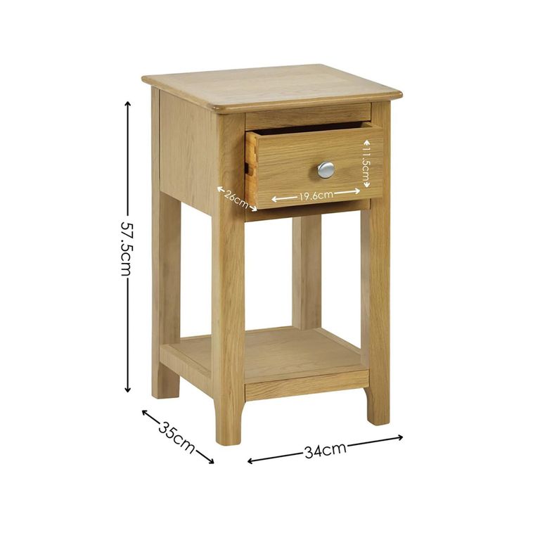 Somerset Compact Bedside Table - 1 Drawer - Oak