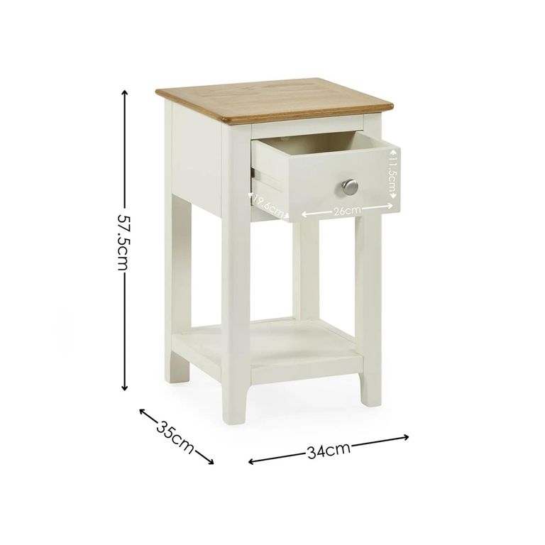 Somerset Compact Bedside Table - 1 Drawer - White and Oak