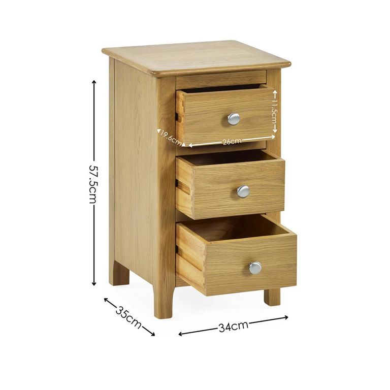 Somerset Compact Bedside Table - 3 Drawer - Oak