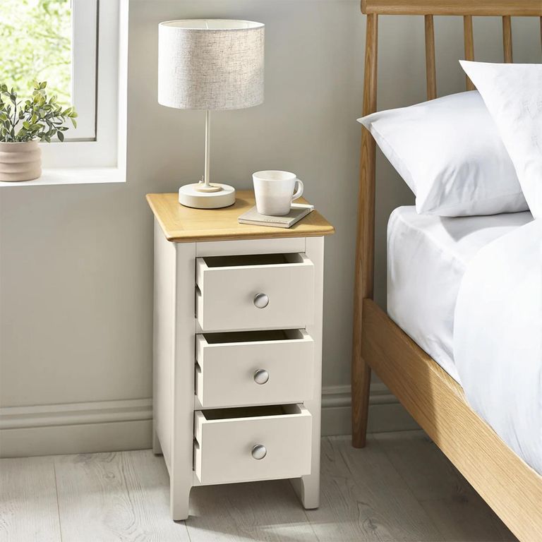 Somerset Compact Bedside Table - 3 Drawer - Truffle Grey and Oak