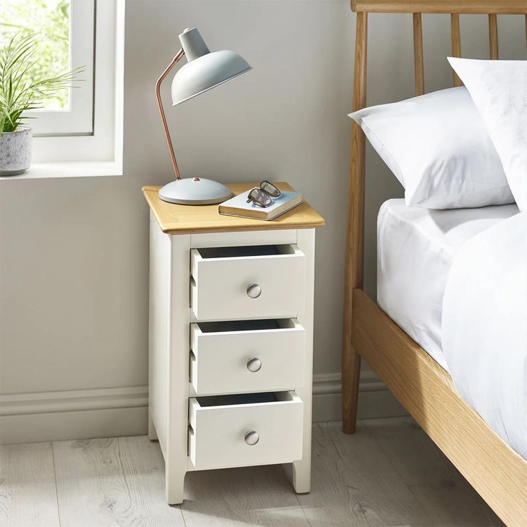 Somerset Compact Bedside Table - 3 Drawer - White and Oak