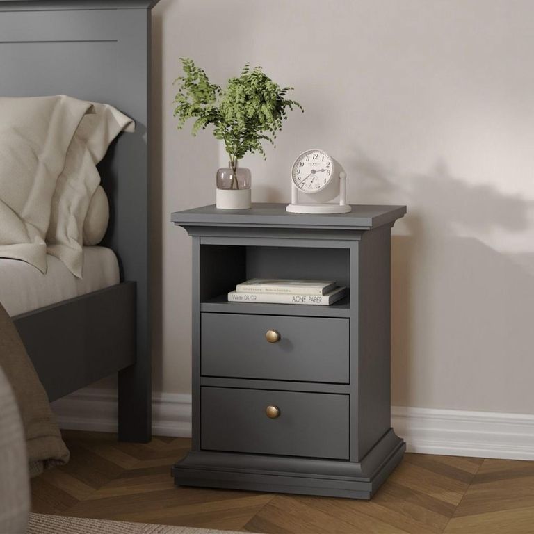 Paris Bedside Cabinet - 2 Drawer - Grey
