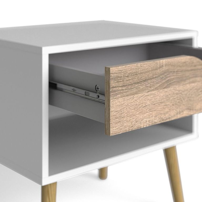 Oslo Bedside Table - 1 Drawer - White and Oak