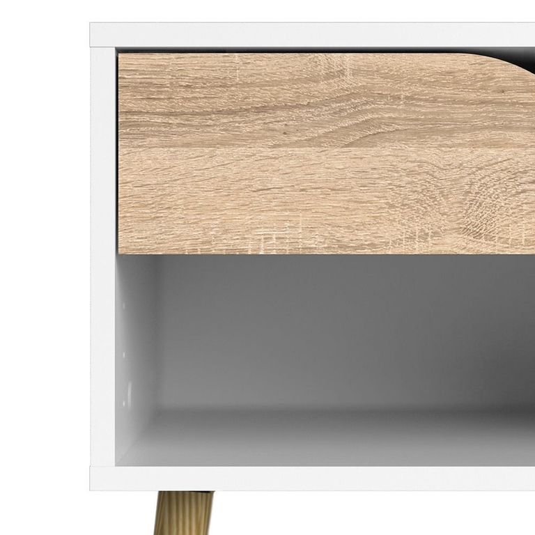 Oslo Bedside Table - 1 Drawer - White and Oak