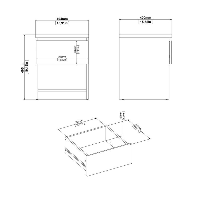 Naia Bedside Cabinet - 1 Drawer - Black