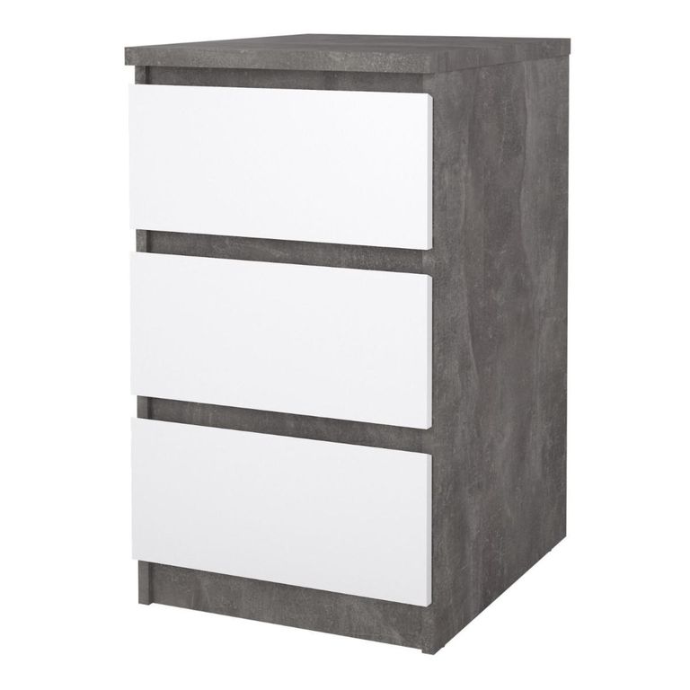 Naia Bedside Cabinet - 3 Drawer - Grey Concrete