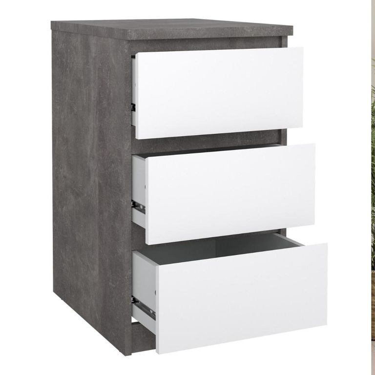 Naia Bedside Cabinet - 3 Drawer - Grey Concrete