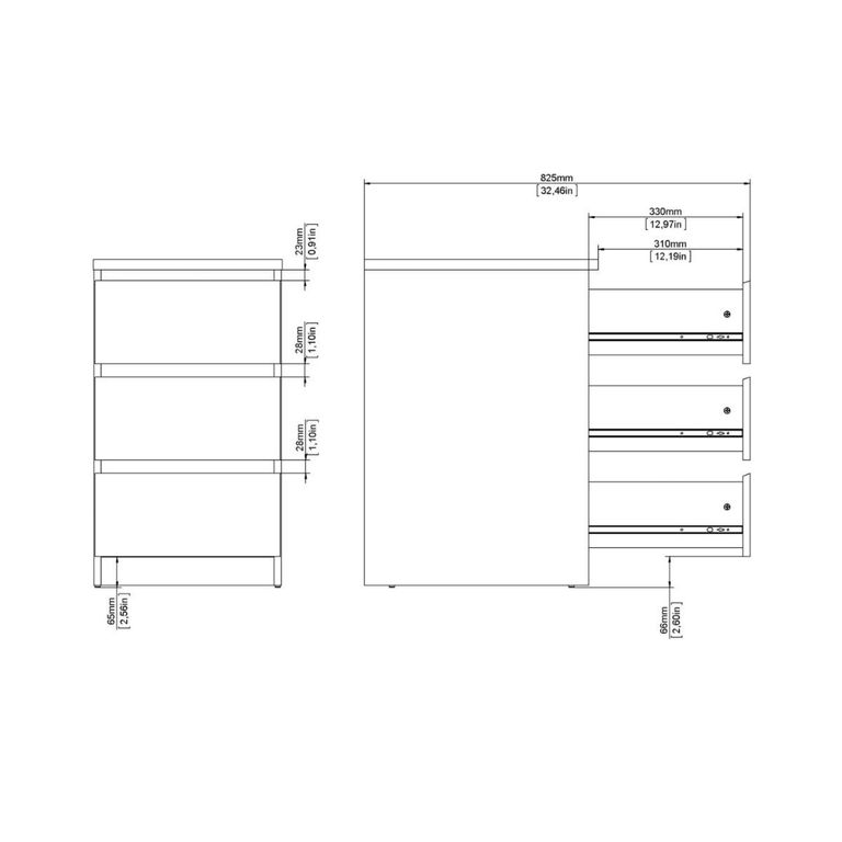 Naia Bedside Cabinet - 3 Drawer - Grey Concrete