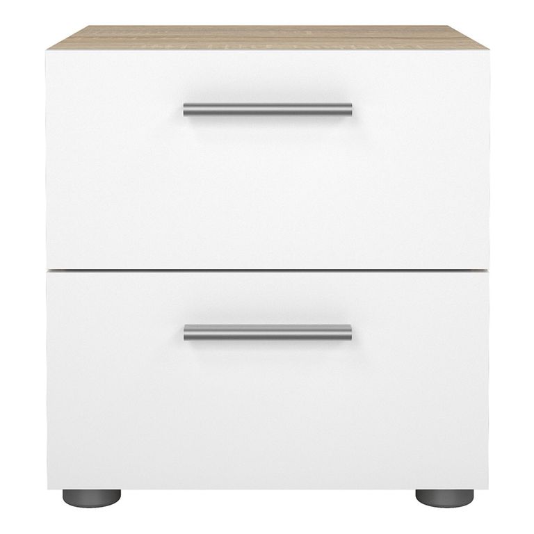 Pepe Bedside Cabinet - 2 Drawer - Oak and White Gloss