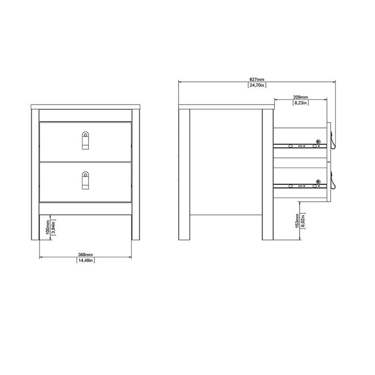 Barcelona Bedside Cabinet - 2 Drawer - Black