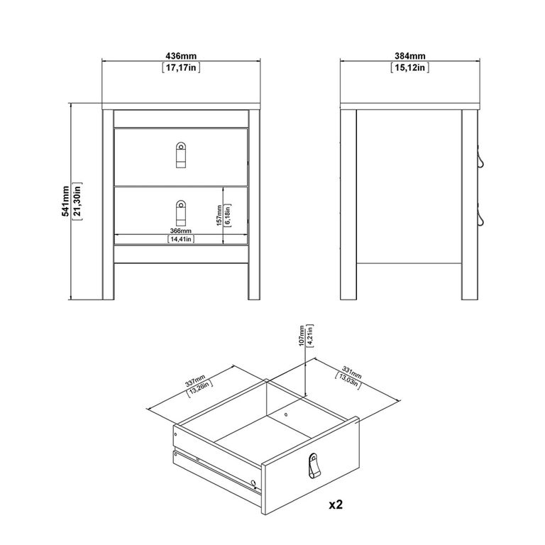 Barcelona Bedside Cabinet - 2 Drawer - White