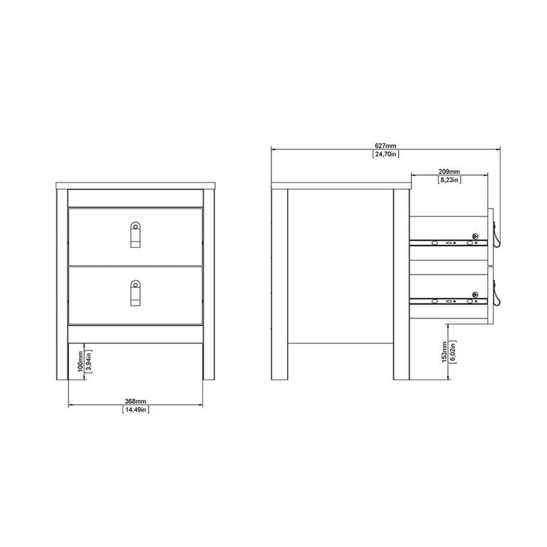 Barcelona Bedside Cabinet - 2 Drawer - White