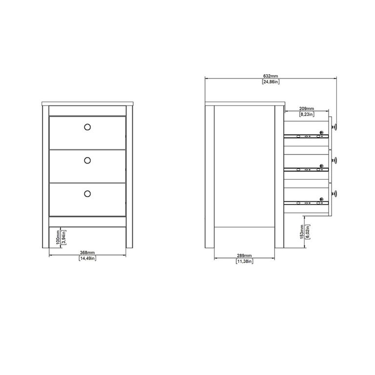 Barcelona Bedside Table - 3 Drawer - White