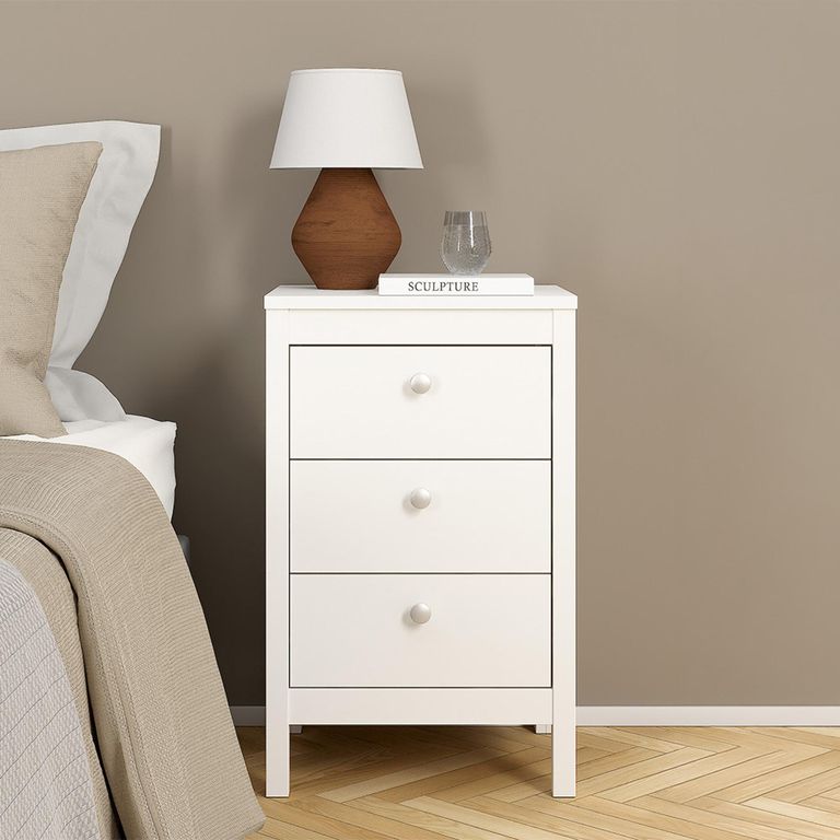 Madrid Bedside Table - 3 Drawer - White