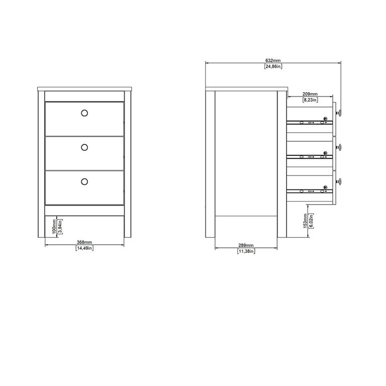 Madrid Bedside Table - 3 Drawer - Jackson Hickory Oak