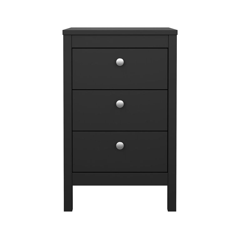 Madrid Bedside Table - 3 Drawer - Matt Black