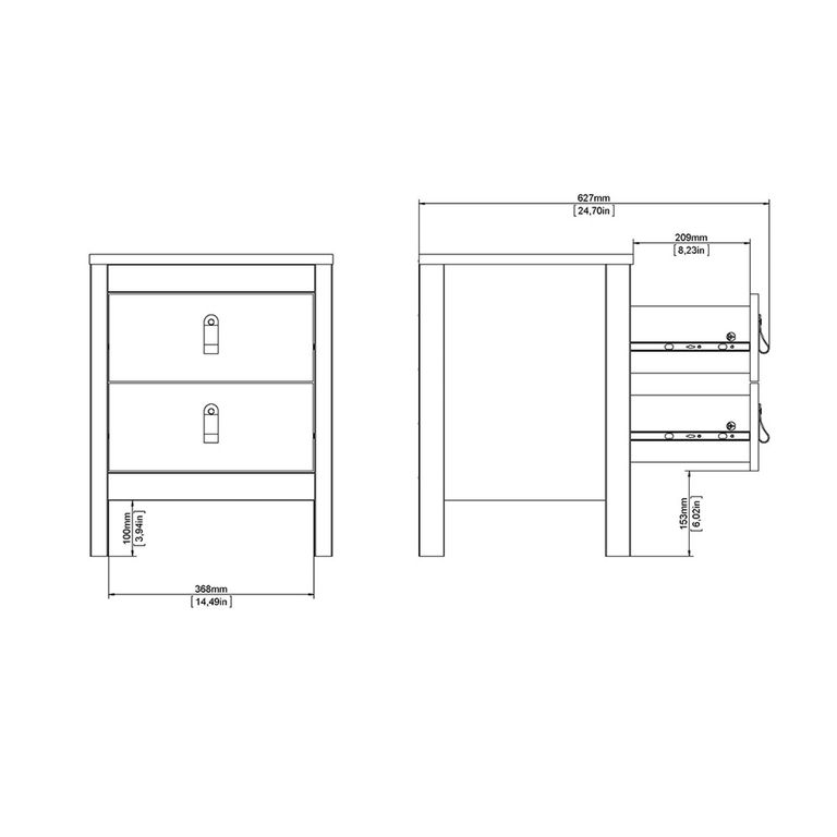 Madrid Bedside Cabinet - 2 Drawer - Black