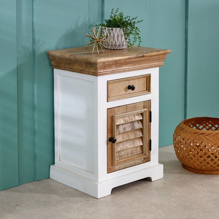 Alfie Bedside Cabinet - 1 Drawer - White - Mango Wood